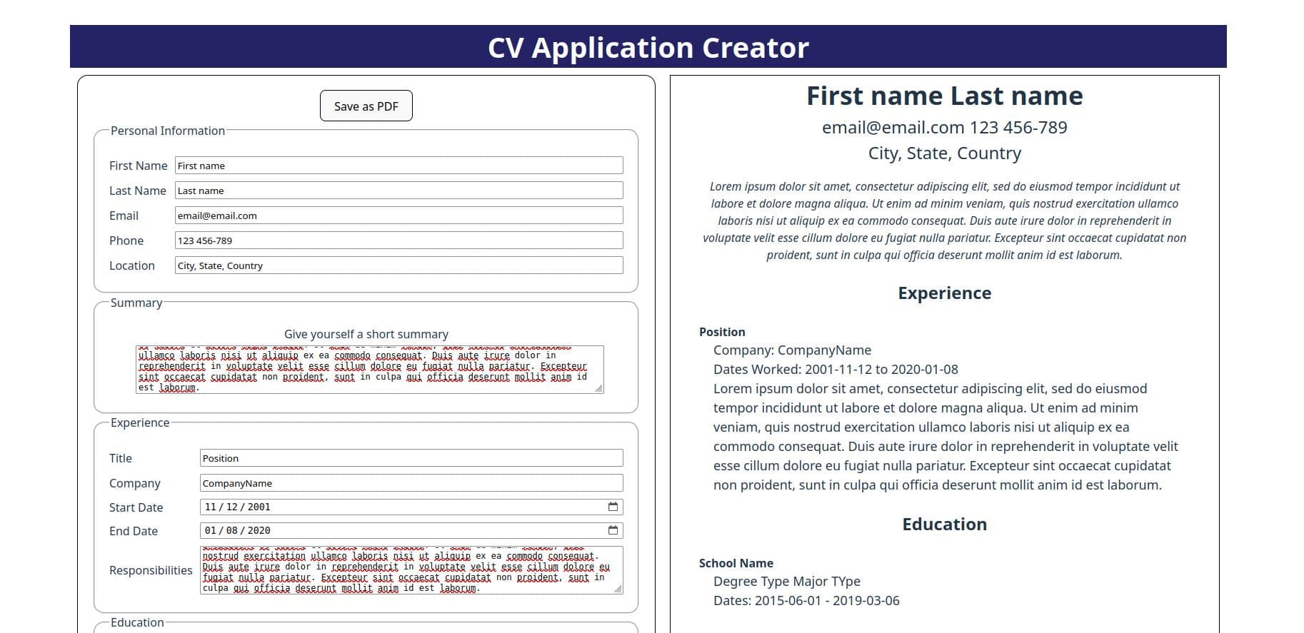 CV App Creator